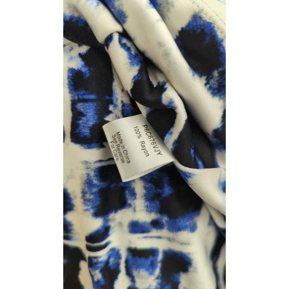 PARKER Blouson Dress Stretch Drape Faux Wrap Watercolor Blue Dolman Sleeve M L - Picture 6 of 6